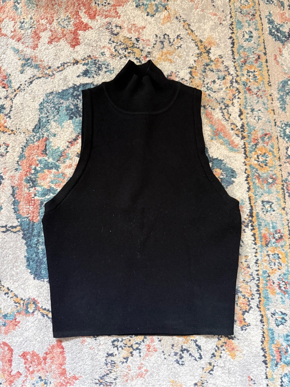 Zara Sleeveless Black Mock Neck Knit Top